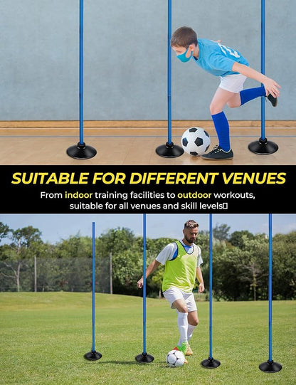 SEAOTTER Soccer Agility Poles Set, 4/6/10 Pcs 6ft Detachable Sports Trainning Speed Poles Slalom Poles with Rubber Base, Agility Training Equipment for Football, Rugby, Basketball, Indoor & Outdoor