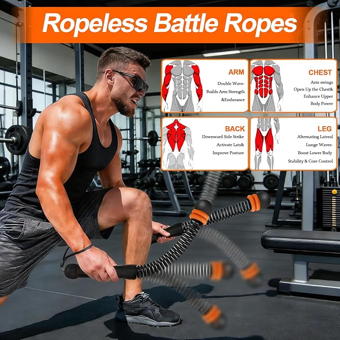Portable Ropeless Battle Ropes, Adjustable Weighted Cordless Battle Ropes for Home Gym Exercise, Weighted Exercise Equipment for Low-Impact Aerobic Training, Strength & HIIT, for Men & Women (Black)