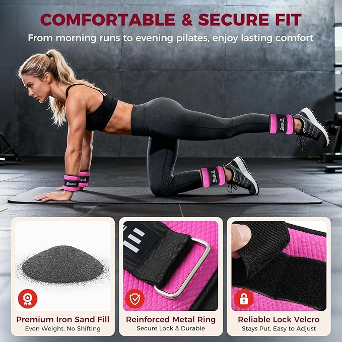 BAGAIL Ankle Wrist Weights for Women & Men, One Pair of 1/2/4/6/8/10 LBS Wearable Leg Arm Weights with Sleek Design & Secure Fit for Walking, Running, Pilates, Home Fitness & Physical Therapy