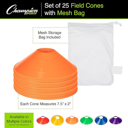 Champion Sports Set of 25 Purple Cones with Mesh Bag