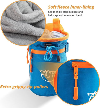 Chalk Bag for Rock Climbing, Climbing Chalk Bag for Bouldering with 2 Large Zipper Storage Pockets, Premium Gym Chalk Bag for Weightlifting, Great Gift and Rock Climbing Gear