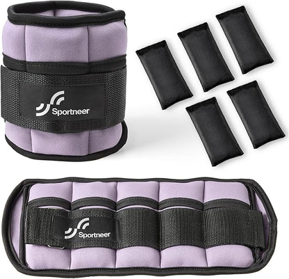 Sportneer Adjustable Ankle Weights Set - 1 Pair (2-10 lbs) Removable Sandbags for Women & Men, Comfortable Neoprene Leg Weights for Walking, Running, Pilates, Yoga, Home Workout & Physical Therapy