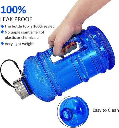 Half Gallon Big Water Bottle, 2.2L/73 OZ Large Leak Proof Sports Jug with Handle,Huge BPA Free PETG Plastic Wide Mouth Drinking Container Flask for Fitness Gym Biking Outdoor