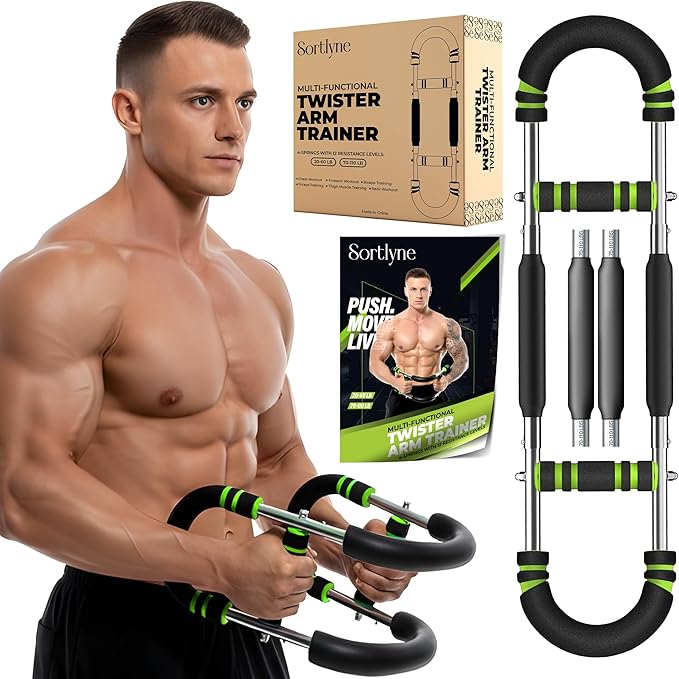 Twister Arm Trainer, Adjustable 12 Resistance Levels, 20-110 Lbs with 4-Springs, Twister Arm Workout Bar for Upper Body Exerciser and Chest Workout Equipment, Portable Home Gym Chest Trainer