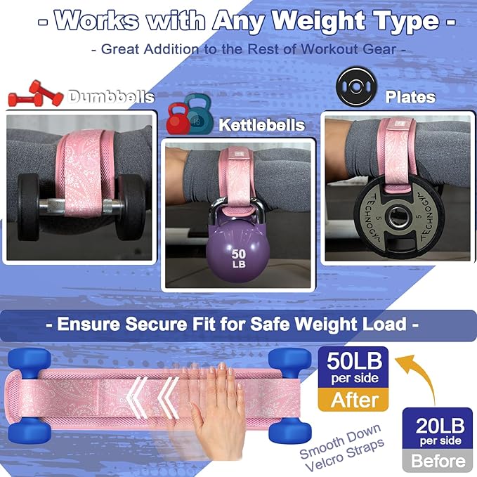 Hip Thrust Belt - Adjustable Fitness Belt for Dumbbells, Kettlebells, Plates - Support Up to 100 lbs - For Glute Workouts at Home Gym - Gifts Ideas for Women, Black