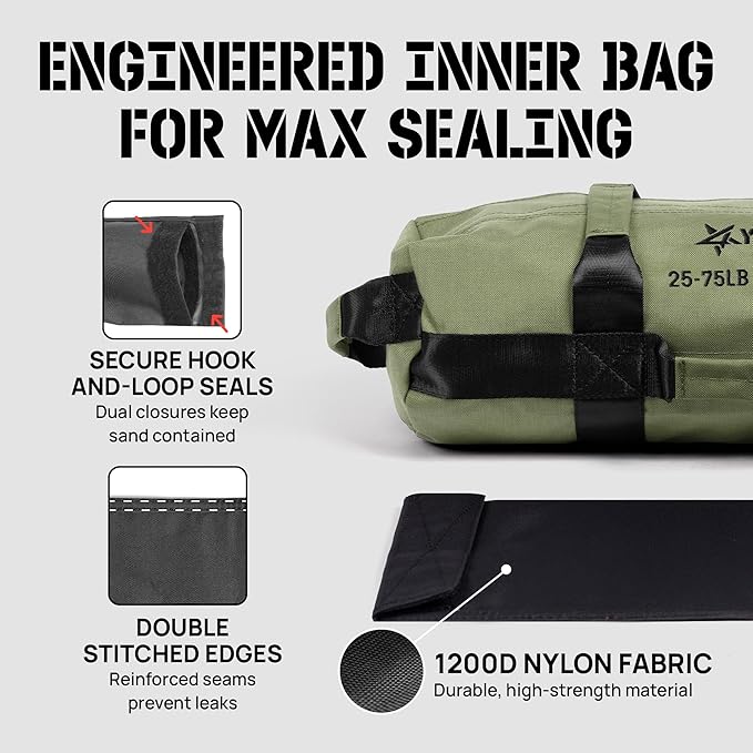 Yes4All Sandbags for Working Out, Adjustable Sand Bags for Weight Training with Handles, Multiple Colors & Sizes 5-200lbs