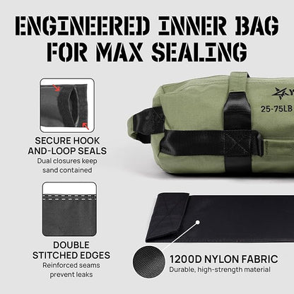 Yes4All Sandbags for Working Out, Adjustable Sand Bags for Weight Training with Handles, Multiple Colors & Sizes 5-200lbs