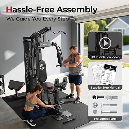 Sportsroyals Home Gym, Multifuntional Workout Station with 150LBS Weight Stack, Full Body Workout Equipment for Home Exercise Fitness