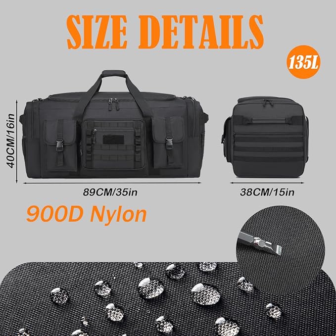 135L 37" Extra Large Duffle Bag for Men, Heavy Duty Sports Gym Equipment Travel Duffle Bag