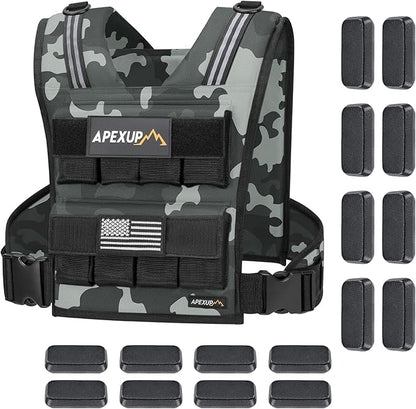 APEXUP Adjustable Weighted Vest Men 20lbs/30lbs/40lbs Weights with Reflective Stripe, Weight Vest Woman Workout Vest for Strength Training Running Walking
