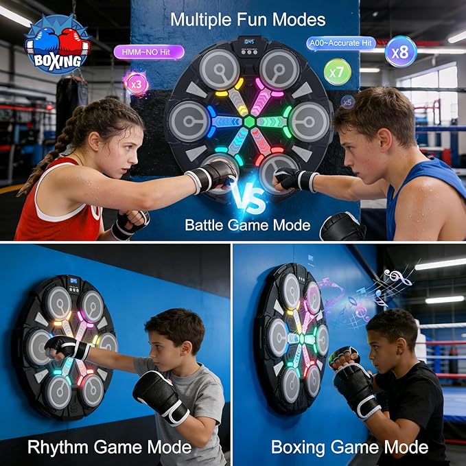 Music Boxing Machine, Wall Mounted Punching Bag with Bluetooth, Boxing Training Workout Equipment with Gloves, Ideal Gift for Kids and Adults, Home, Office and Gym