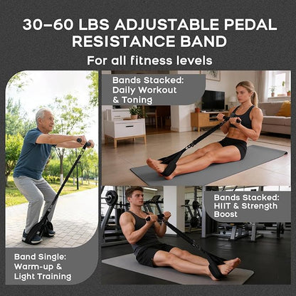 Multifunction Pedal Resistance Band with Handle, 3 Tube Adjustable 30/40/50LB Foot Pedal Puller Resistance Bands with Poster, Extended Length Tension Rope for Men Women Full Body Workout Home Gym