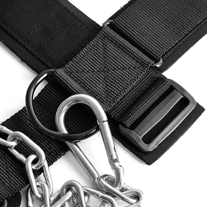 Neck Harness for Increases Neck Core Strength - Neck Exerciser with 30" Heavy Duty Steel Chain for Safely Lifting Weights Up to 280 lbs, Adjustable Head with Nylon Tether and 2 Carabiners