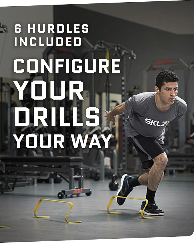 SKLZ 6X Ultra Durable Agility Hurdles - for Athletes of All Skill Levels,6pk of 6-in Tall Hurdles,Bright Yellow Color,Made of Durable, Composite Materials,Easy to Set up & Transport,Comes w/Carry Bag