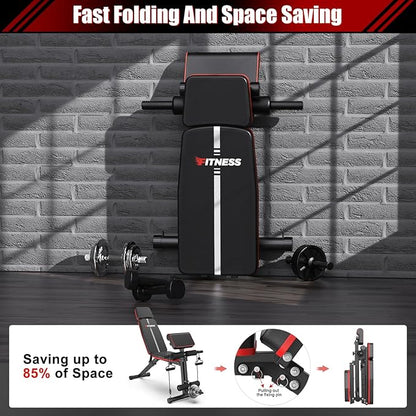 XDDIAS Adjustable Weight Bench, Workout Bench with Leg Extension and Preacher Curl Pad, Weight Bench for Home Gym, Foldable Exercise Bench, Quick Adjustment Incline Bench Press