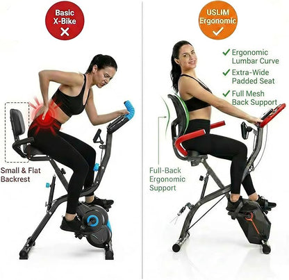 Foldable Exercise Bike Stationary Bikes for Home, 5 IN 1 Indoor Workout Bike, Cycling Bike with 16-Level Quiet Magnetic Resistance, 6.6 LBS Flywheel and 300LBS Capacity for Senior and Home Workout