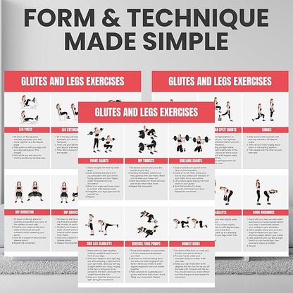 Full Body Workout Poster for Home Gym – Exercise Chart for Glutes, Legs, Back & Abs – Strength Training Guide with Squats, Lunges, Deadlifts, Core Exercises – Bodyweight & Dumbbell Training Guide