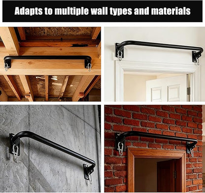 Heavy Duty Wall Mounted Pull Up Bar with 8mm Thick Steel Plates & Heavy-Duty Carabiner, Strength Training Bar for Home Gym, Garage and Indoor Workout
