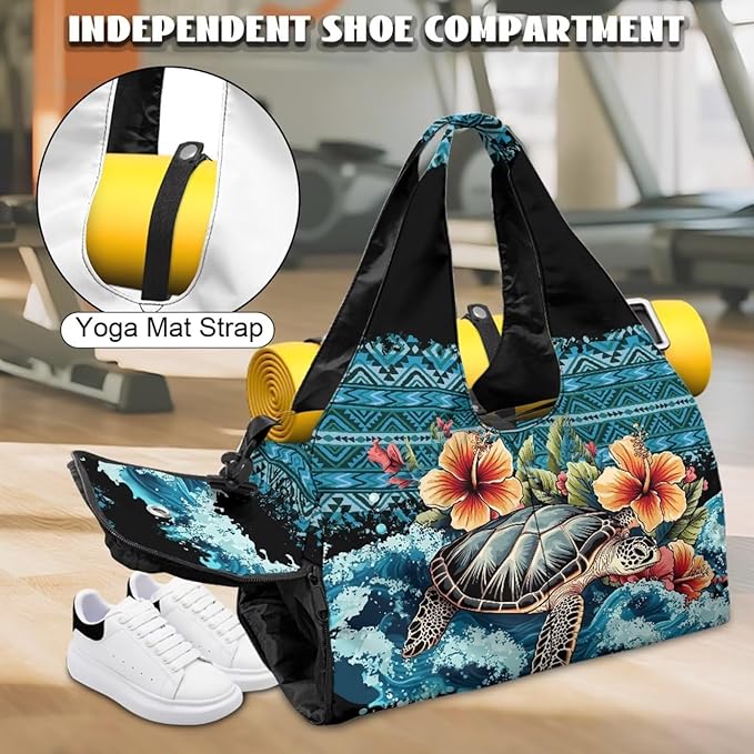 Gym Bag with Yoga Mat Holder Large Tote Bag With Multi Pockets for Women Men Dry Wet Separated Pocket Carryall Yoga Tote Bag for Pilates Travel Workout Office