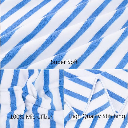 JML Beach Towels, Microfiber Bath Towel Set, Cabana Stripe, Absorbent, Quick Dry for Adult, Travel, Summer, Sport, Swimming, Pool, Yoga, Camping, 4 Pack, 30" x 60", StripeBlue