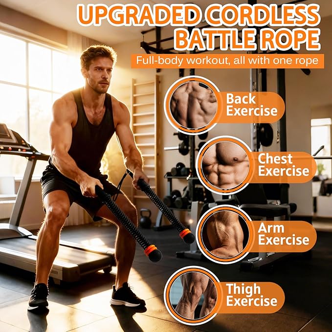 Soulyis Adjustable Ropeless Battle Ropes for Quiet Home Gym - Cordless Training Rope, Weighted Workout Ropes for HIIT, No-Jump Training & Full-Body Exercise,Fitness Equipment (Advanced Pink)
