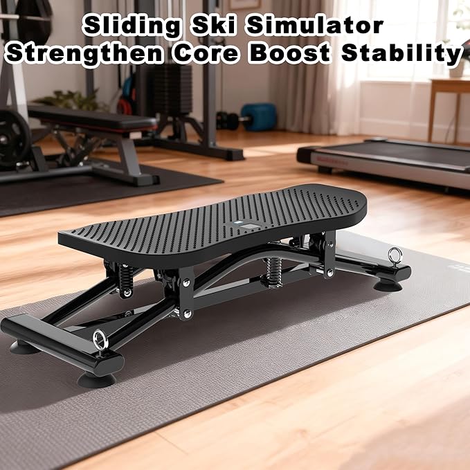 Indoor Rock Stepper w/ Resistance Bands, Sliding Balance Board Trainer Machine for Full Body Card Workout, Non-Slip Stable Home Exercise Equipment for Legs Core Arms Training, Compact Fitness Stepper