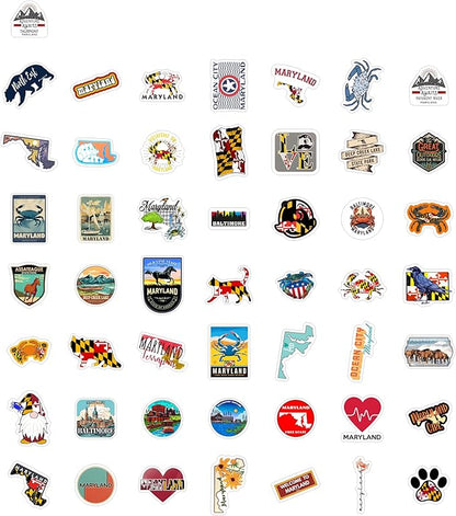 BulbaCraft 100Pcs Maryland Stickers for Water Bottle and Laptop - Maryland Party Supplies & Decorations, Waterproof Vinyl Decals, State Pride and Icon Stickers, Gifts for Women & Men