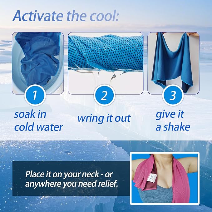 8-Pack Menjo Outdoors Cooling Towels for Neck & Face. Quick-Dry Workout Towels, Sweat-Wicking for Yoga, Gym, Running and Outdoors. Reusable Cooling Towel for Men & Women and Great for Hot Weather.