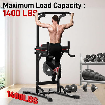 Outdoor Basic Power Tower, Pull Up Bar and Dip Station for Home Gym, 1400LBS Weight Capacity, Adjustable Height, Heavy Duty Steel Frame for Calisthenics, Strength Training Fitness Equipment