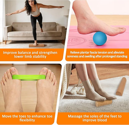 Cork Balance Board,4-in-1 Foot & Ankle Strengthener Kit-Ankle & Foot Strengthener Balance Trainer with Massage Roller & Ball,Natural Cork Foot Strengthener,Improve foot Functio,Enhance ankle strength,Balance Stability, Prevent Falls.