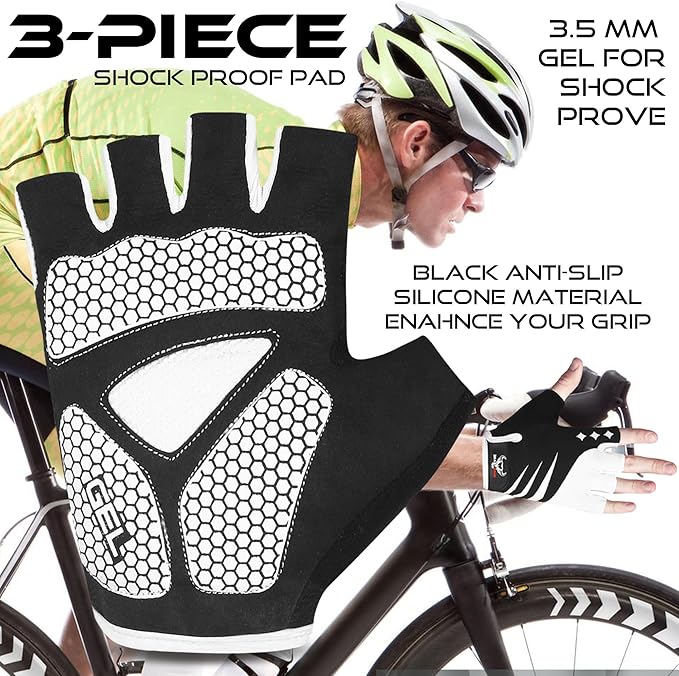 BEAST RAGE Half Finger Cycling Gloves for Men Women, Gel Padded Anti-Slip Shock Absorbing Weight Lifting Gym Gloves Cycle Mountain Bike Gloves for MTB, Biking, Hiking