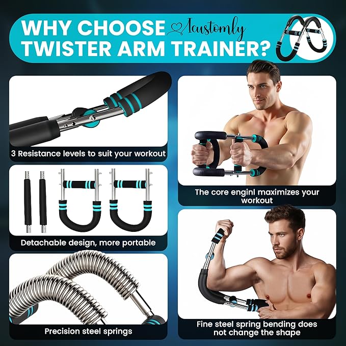 Twister Arm Trainer, Adjustable Resistance (20–130 lbs) Chest & Arm Trainer for Men & Women, Gorilla Bar Chest & Upper Body Workout Equipment, Ergonomic Home Workout Equipment with Anti-Slip Handles