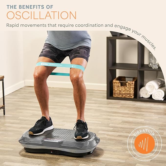 Lifepro Waver Vibration Plate Exercise Machine for Lymphatic Drainage, Muscle Activation, Full-Body Workout Vibrating Platform with Loop Bands, Fitness Equipment for Strength Toning & Fat Loss