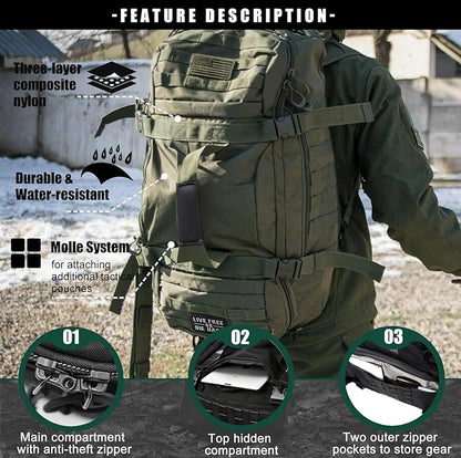 Travel Duffle Bag Backpack for Men - Large Tactical Bags Weekender Gym Bag for Overnight Traveling Military Workout Deployment Sports (Green, 45L)