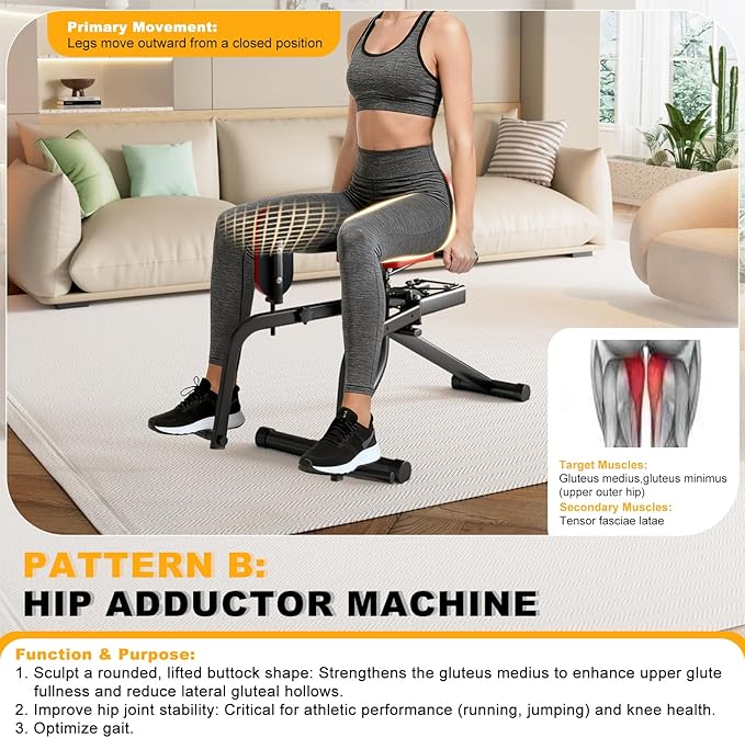 2 in 1 Hip Abductor & Adductor Machine, Compact Home Gym Equipment for Inner & Outer Thigh, Glute Workout Booty Trainer, Adjustable Leg Exercise Machine for Women Men