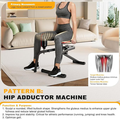 2 in 1 Hip Abductor & Adductor Machine, Compact Home Gym Equipment for Inner & Outer Thigh, Glute Workout Booty Trainer, Adjustable Leg Exercise Machine for Women Men