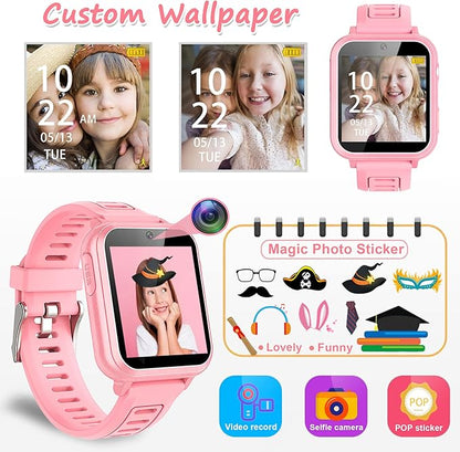 Smart Watch for Kids Gift for Girls Age 5-12, 1.54" Touch Screen Watch with HD Camera Video 39 Games Music Pedometer Flashlight Alarm Clock, Gifts for 7 8 9 10 Year Old Girls Boys