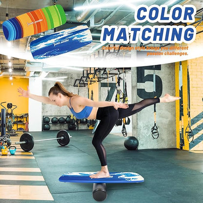 Balance Borad Sports Trainer-with Adjustable Stopper- Stability Board for Physical Therapy,Yoga,Surfing Training-Max Load 350lbs with Aiti- Slip Surface