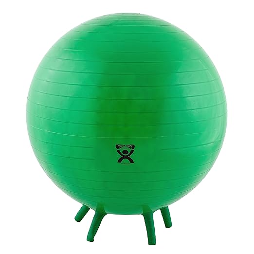 CanDo 30-1893 Non-Slip Inflatable Exercise Ball with Stability Feet for Exercise, Workout, Core Training, Stability, Yoga, Pilates, Balance Training Gym, Office, Home,Classroom. Green, 26”