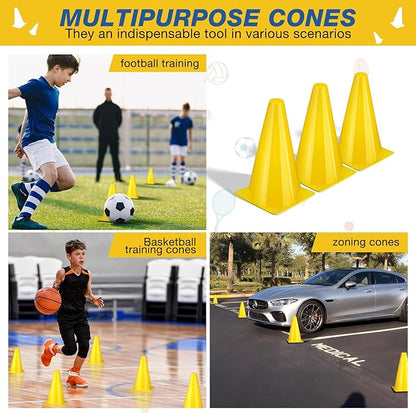 24pcs Cones 9 Inch Soccer Cones and Plastic Traffic Cones, Durable Cones for Sports Training, Ideal for Soccer, Basketball, Football, Skating, and Agility Drills Practice