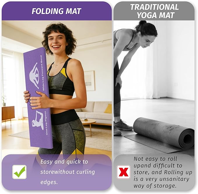 Pilates Kit Yoga Mat Thick Workout Mat For Women Extra Thick Foldable Yoga Matt With Printed Pose Chart For Beginner Pilates And Core Training At Home