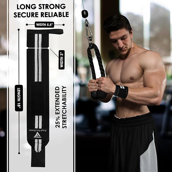 Weight Lifting Wrist Wraps – 18” Cotton Wrist Support with Thumb Loop – Gym Straps for Workout Powerlifting Weightlifting Fitness Strength Training, Stiff Wrist Straps
