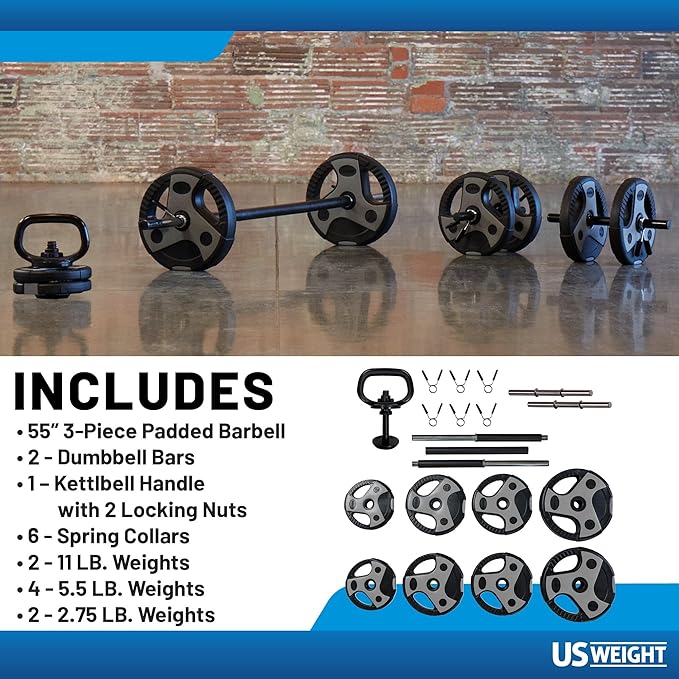 US Weight Weight Set for Home Gym - Barbell, Curl Bar or Multi-Use Options - Various Weight Options