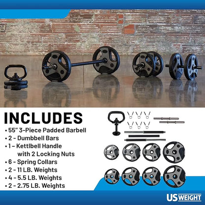US Weight Weight Set for Home Gym - Barbell, Curl Bar or Multi-Use Options - Various Weight Options