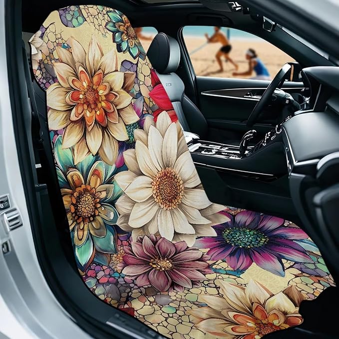 Bulopur Dahlia Floral Car Seat Sweat Protector Soft Sand Free Beach Towel for Yoga Mat Non-Slip Breathable Car Seat Cover Washable Sweat Towel Fits for SUV Sedan Truck