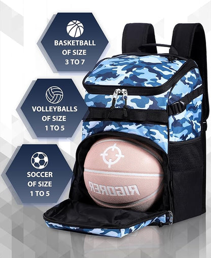 TRAILKICKER Basketball Bag Backpack with Ball Holder Multi-Sport Backpack for Soccer Volleyball Football Baseball Helmet