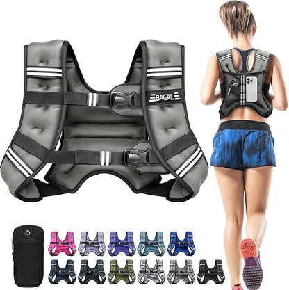 BAGAIL Comfort-Fit Weighted Vest for Woman, Even Weight Distribution, Faster Weight Loss, No-Chafe or Bounce for Walking & Running with Detachable Phone Pouch & Reflective Stripes (Available 5-30lbs)