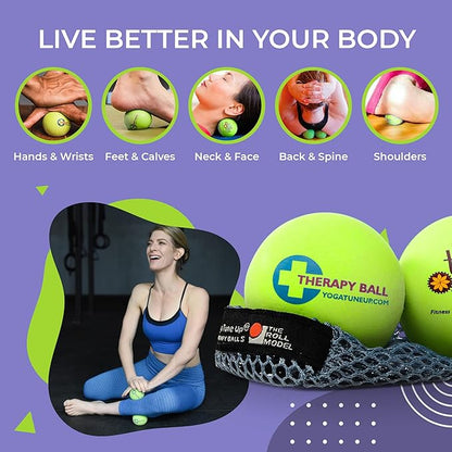 YOGA TUNE UP® Therapy Balls in Tote by Tune Up Fitness - Massage Balls for Trigger Point, Pressure Point & Myofascial Release - Use as Single or Peanut Ball for Pain Relief & Relaxation (Apple Green)