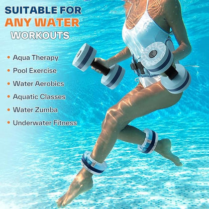 Sportneer Aquatic Exercise Equipment Water Aerobics Combo Set Includes High Density Water Weights Dumbbell Aqua Belt Water Ankle Weights for Pool Exercise Aquatic Therapy Pool Fitness Water Exercise