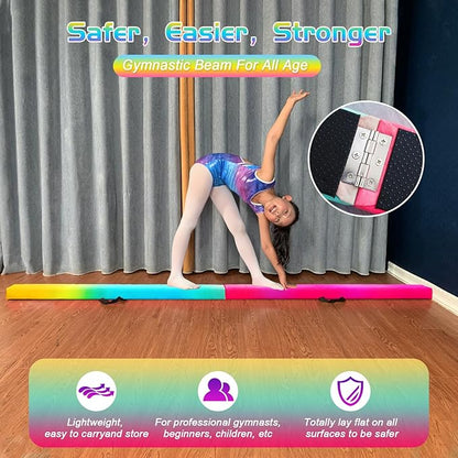 8FT Folding Balance Beam -Gymnastics Floor Beam -Gymnastics Equipment for Kids,Wood core- Anti-Slip Bottom and Carrying Bag for Home